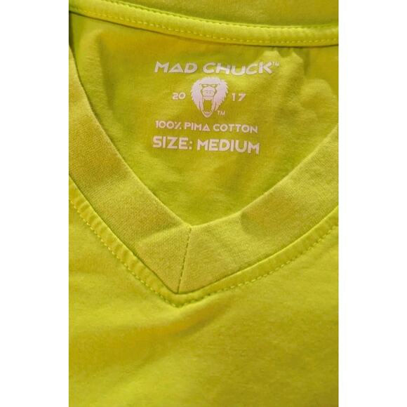 Mad Chuck Tee Shirt V Neck Neon Yellow S/S Men M Embroidered Baboon Monkey - Picture 4 of 6